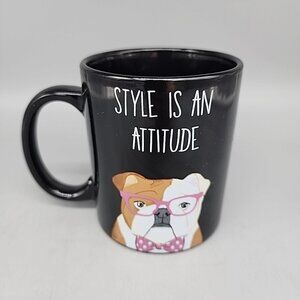 Bull Dog Chasing Baxter- Style Is An Attitude- Black Ceramic  Coffee Mug Cup